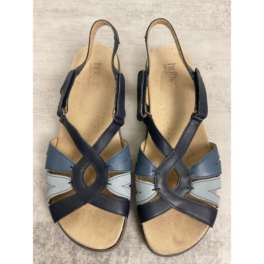 Hotter Comfort Sandals US 10 Blue Leather Stappy Slingback Made in England